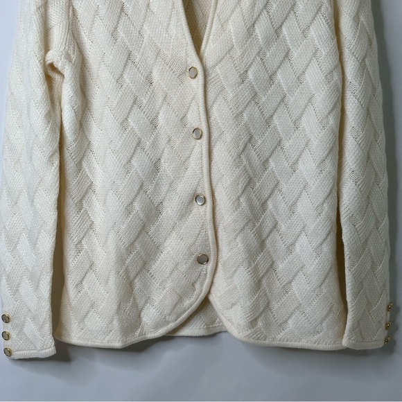 Vintage Woven Cardigan Sz L Quilted Knit Pearl Button Front Sweater Grannycore - Picture 5 of 14